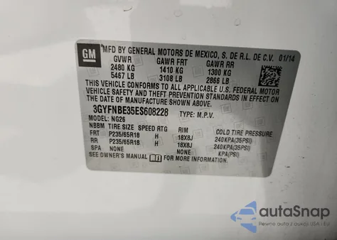 2014 Cadillac Srx Luxury Collection from USA, damaged, VIN 3GYFNBE35ES608228